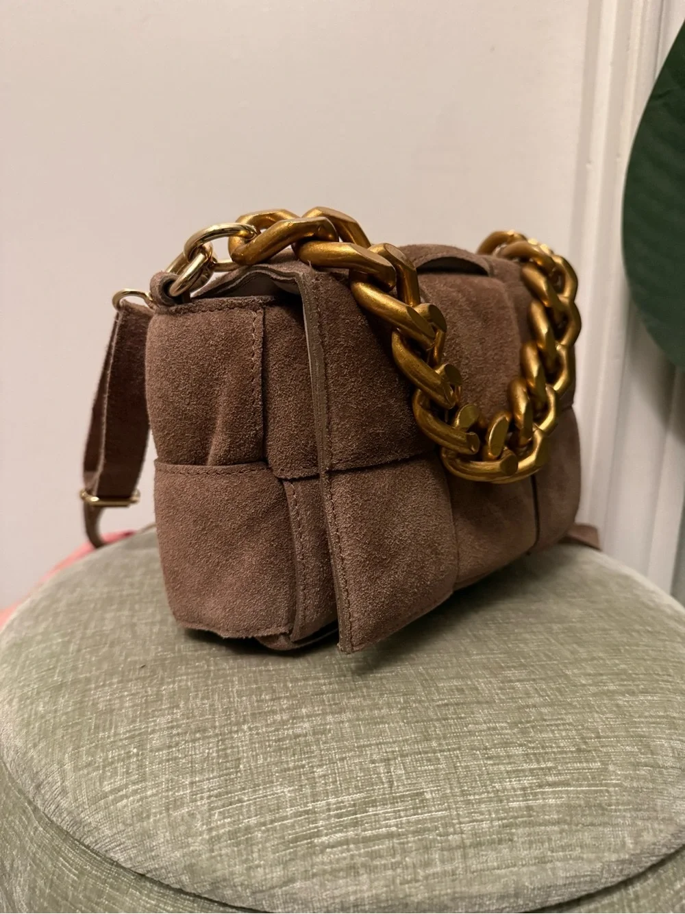 Vintage Viola Castellani Milano Brown Suede Woven Chain Shoulder & Crossbody Bag